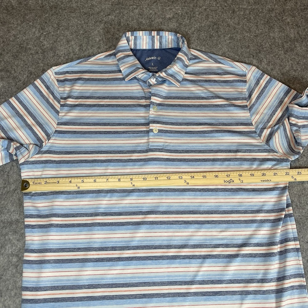 Johnnie O Polo Mens L Blue Multicolor Stripe Mira Vista Embroidered Performance - Picture 9 of 9